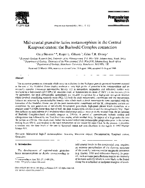 (PDF) Mid-crustal granulite facies metamorphism in the Central Kaapvaal ...