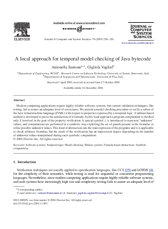 (PDF) A local approach for temporal model checking of Java bytecode