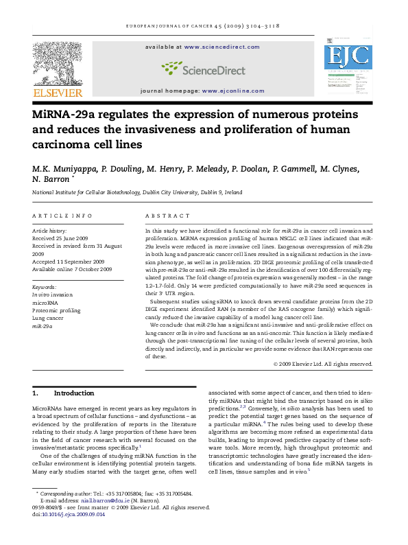 (PDF) MiRNA-29a regulates the expression of numerous proteins and ...