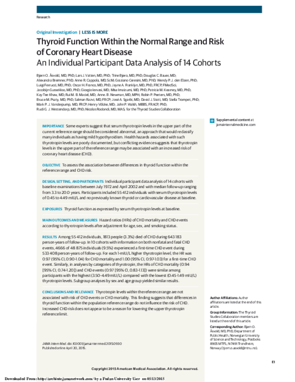 (PDF) Thyroid Function Within the Normal Range and Risk of Coronary ...