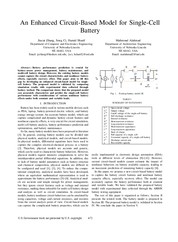 (PDF) An enhanced circuit-based model for single-cell battery