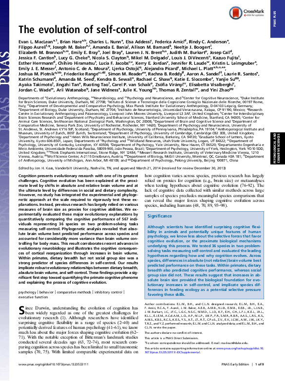 (PDF) The evolution of self-control