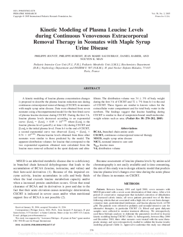 (PDF) Modeling of Plasma Leucine Levels during Continuous