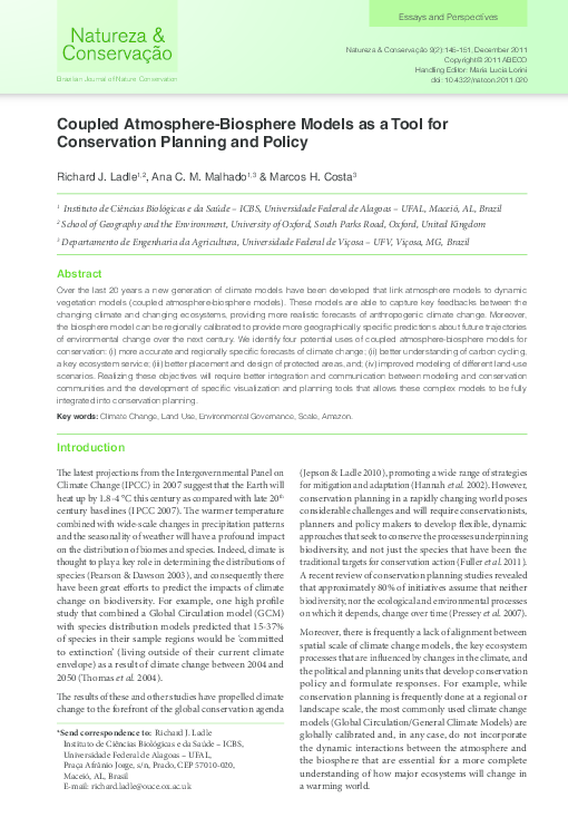 (PDF) Coupled Atmosphere-Biosphere Models as a Tool for Conservation ...