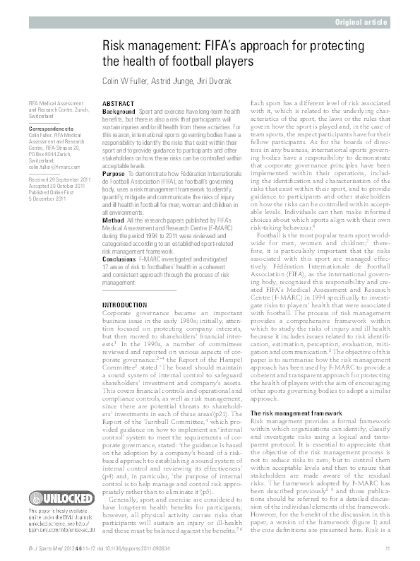 (PDF) Risk management: FIFA's approach for protecting the health of ...