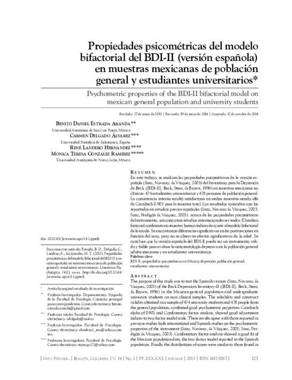 (PDF) Propiedades psicometricas BDI II