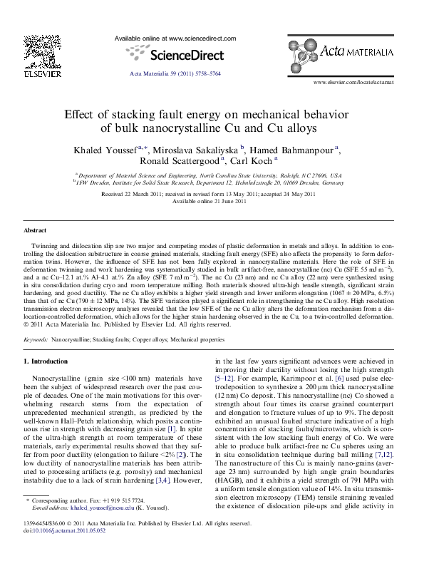 (PDF) Effect of stacking fault energy on mechanical behavior of bulk ...