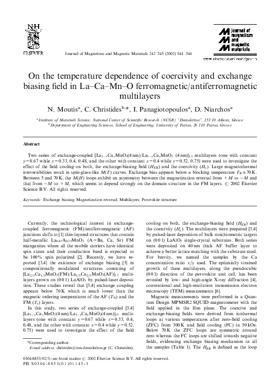 (PDF) On the temperature dependence of coercivity and exchange biasing ...