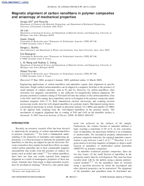 (PDF) Magnetic alignment of carbon nanofibers in polymer composites and ...
