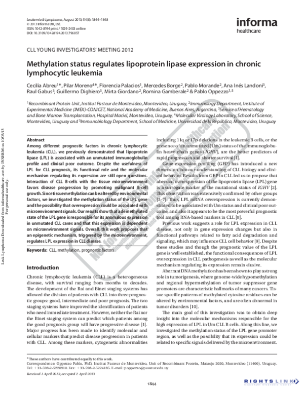(PDF) Methylation status regulates lipoprotein lipase expression in
