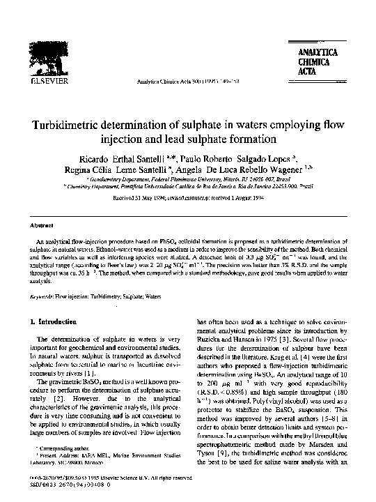 (PDF) Turbidimetric determination of sulphate in waters employing flow
