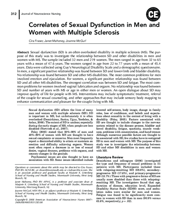 (PDF) Correlates of Sexual Dysfunction in Men and Women with Multiple ...