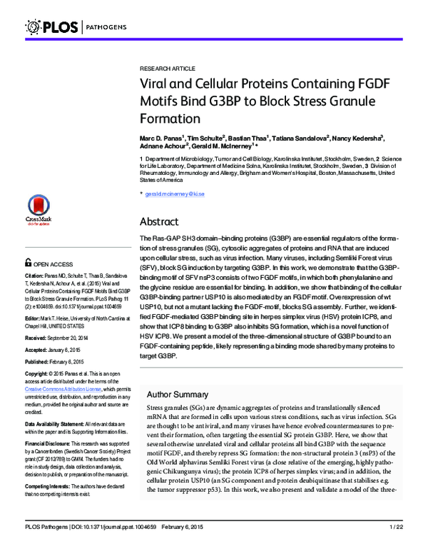 (PDF) Viral and Cellular Proteins Containing FGDF Motifs Bind G3BP to ...