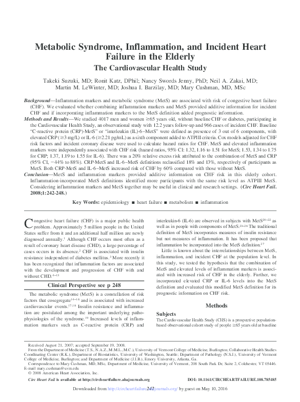 (PDF) Metabolic syndrome, inflammation, and incident heart failure in ...