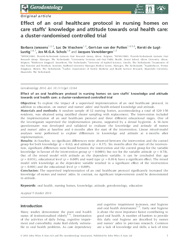 (PDF) Effect of an oral healthcare protocol in nursing homes on care ...