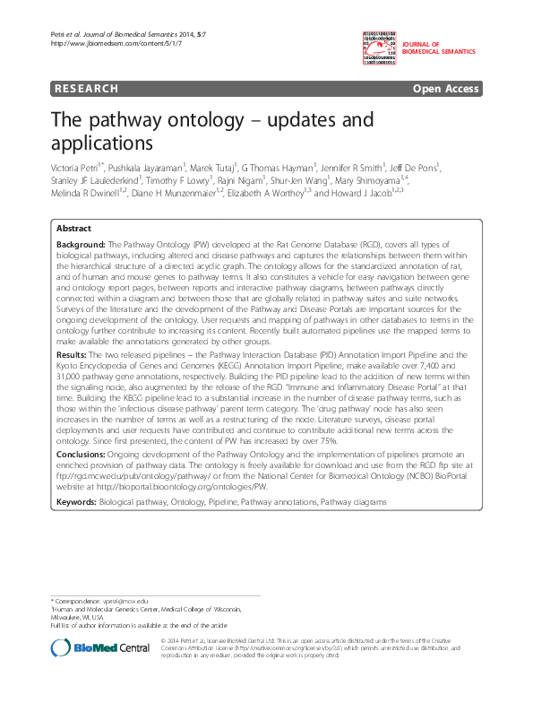 (PDF) The pathway ontology - updates and applications