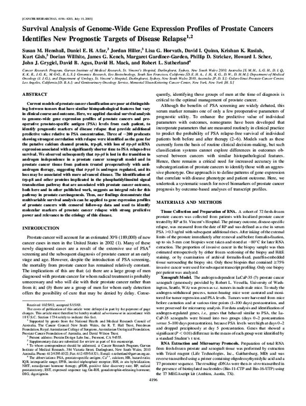 (PDF) Survival Analysis of Genome-Wide Gene Expression Profiles of ...