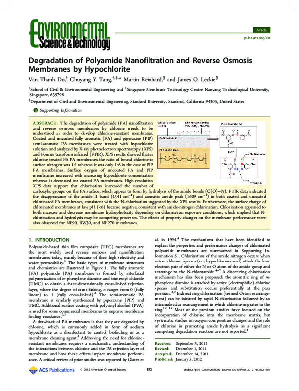(PDF) Effects of Chlorine Exposure Conditions on Physiochemical