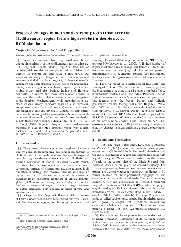 (PDF) Projected changes in mean and extreme precipitation over the ...