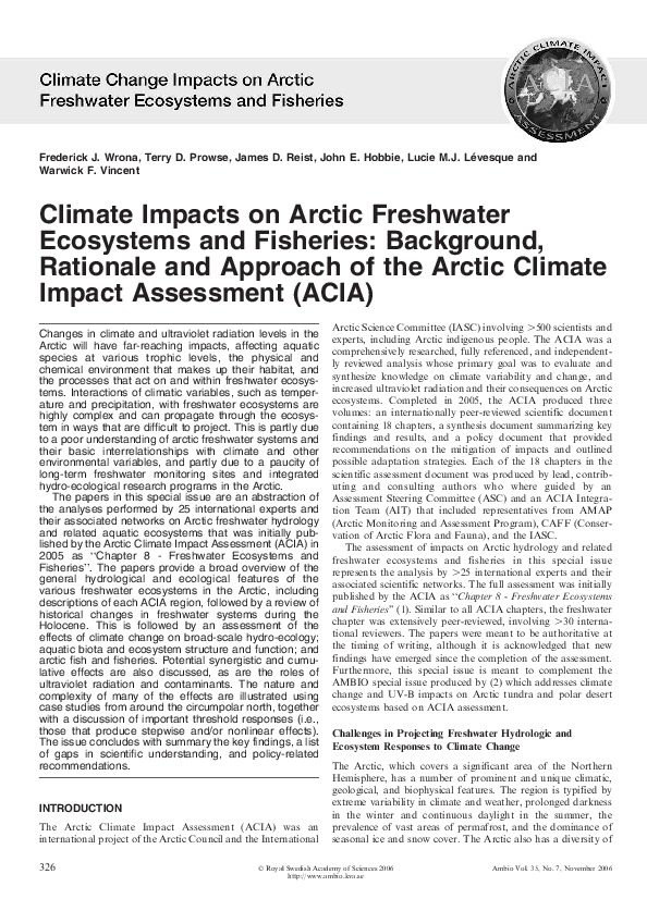 (PDF) Climate Impacts on Arctic Freshwater Ecosystems and Fisheries ...