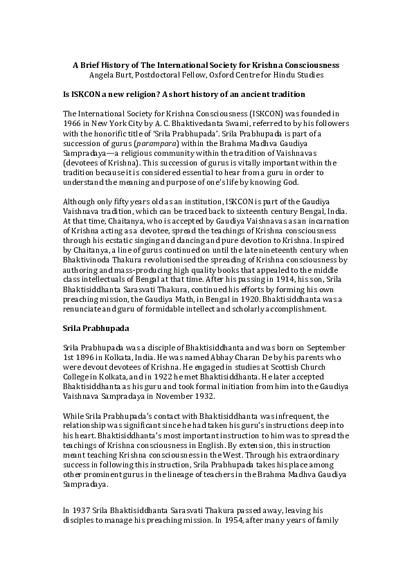 Pdf The History Of Iskcon In Iskcon Fiftieth Anniversary Magazine