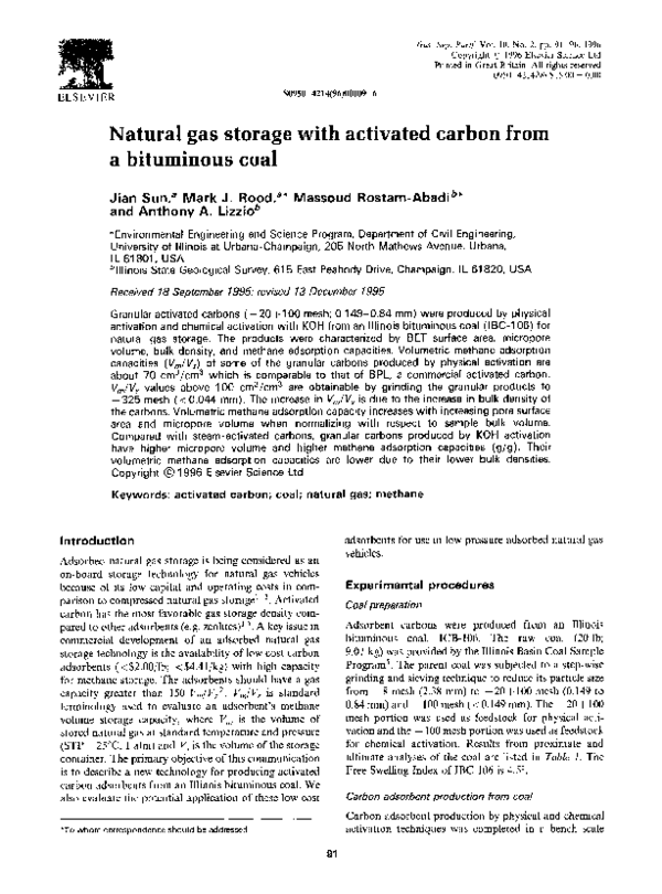 (PDF) Natural gas storage with activated carbon from a bituminous coal