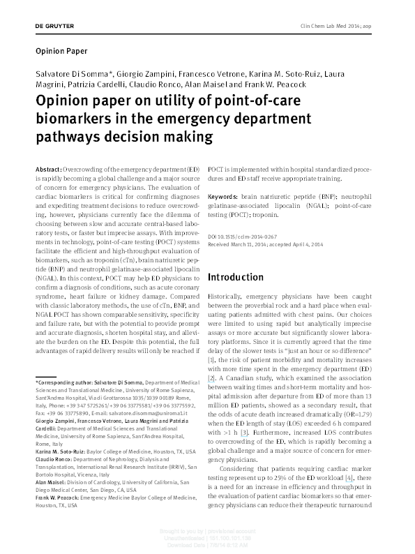 (PDF) Opinion paper on utility of point-of-care biomarkers in the ...