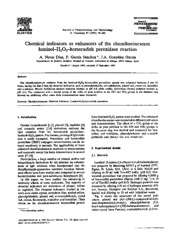 (PDF) Chemical indicators as enhancers of the chemiluminescent luminol