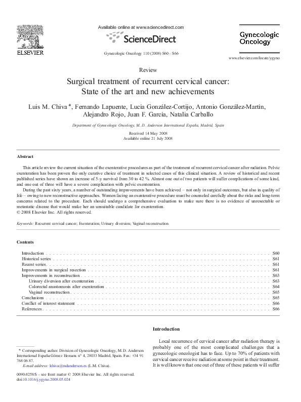 (PDF) Surgical treatment of recurrent cervical cancer: State of the art ...