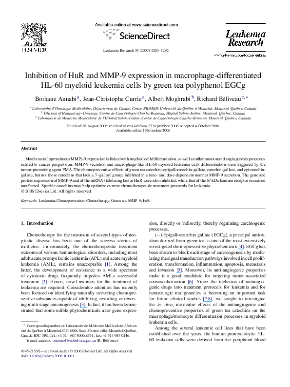 (PDF) Inhibition of HuR and MMP-9 expression in macrophage ...