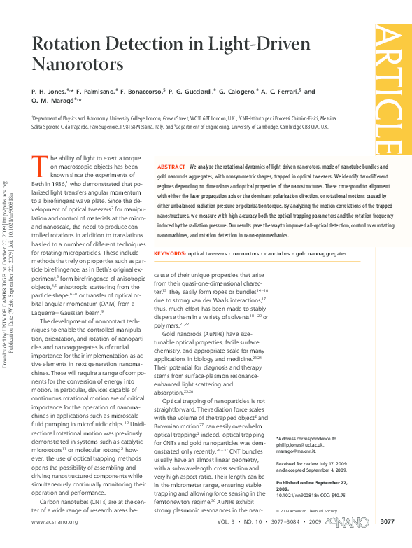 (PDF) Rotation Detection in LightDriven Nanorotors Giuseppe Calogero