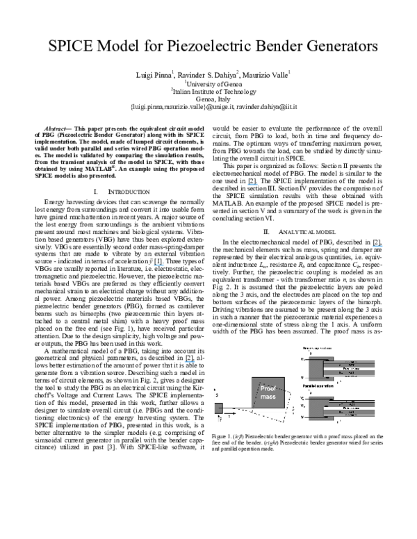 (PDF) SPICE model for Piezoelectric Bender Generators