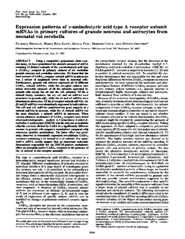(PDF) Expression patterns of gamma-aminobutyric acid type A receptor ...