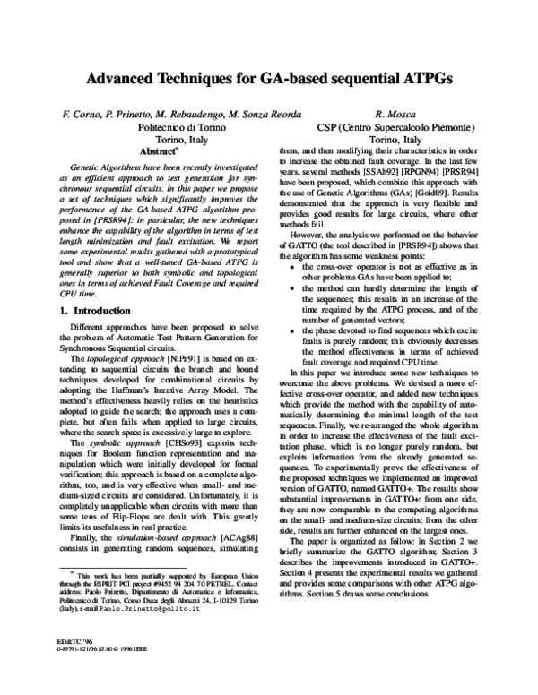 (PDF) Advanced techniques for GA-based sequential ATPGs