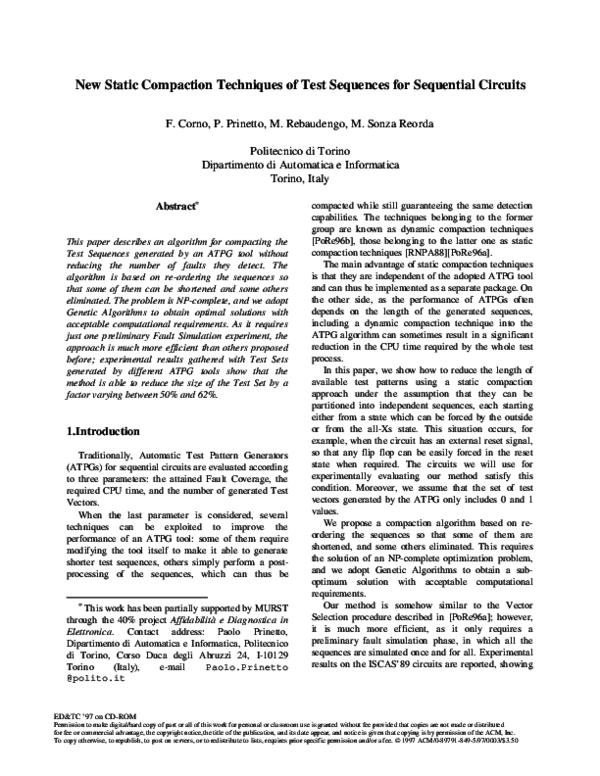 (PDF) New static compaction techniques of test sequences for sequential ...