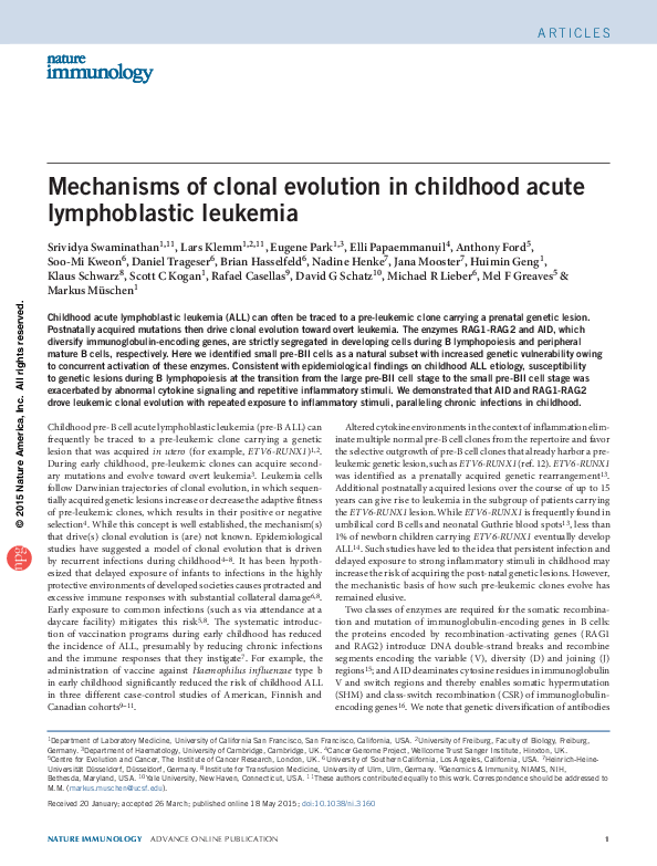 (PDF) Mechanisms of clonal evolution in childhood acute lymphoblastic ...
