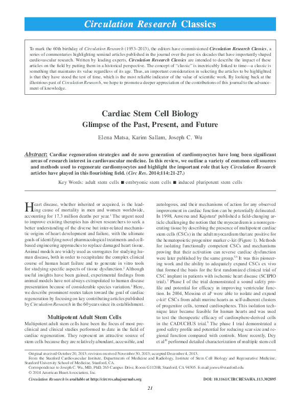 (PDF) Cardiac Stem Cell Biology: Glimpse of the Past, Present, and Future