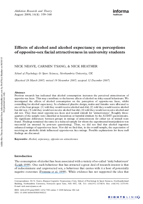 (PDF) Effects of alcohol and alcohol expectancy on perceptions of ...
