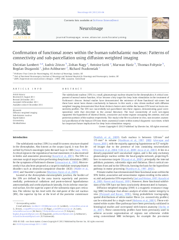 (PDF) Confirmation of functional zones within the human subthalamic ...