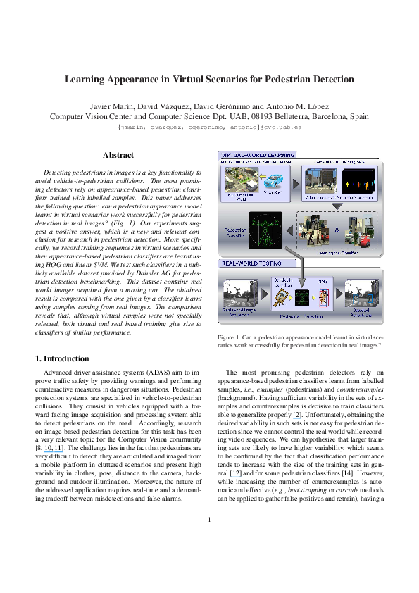 (PDF) Learning Appearance in Virtual Scenarios for Pedestrian Detection
