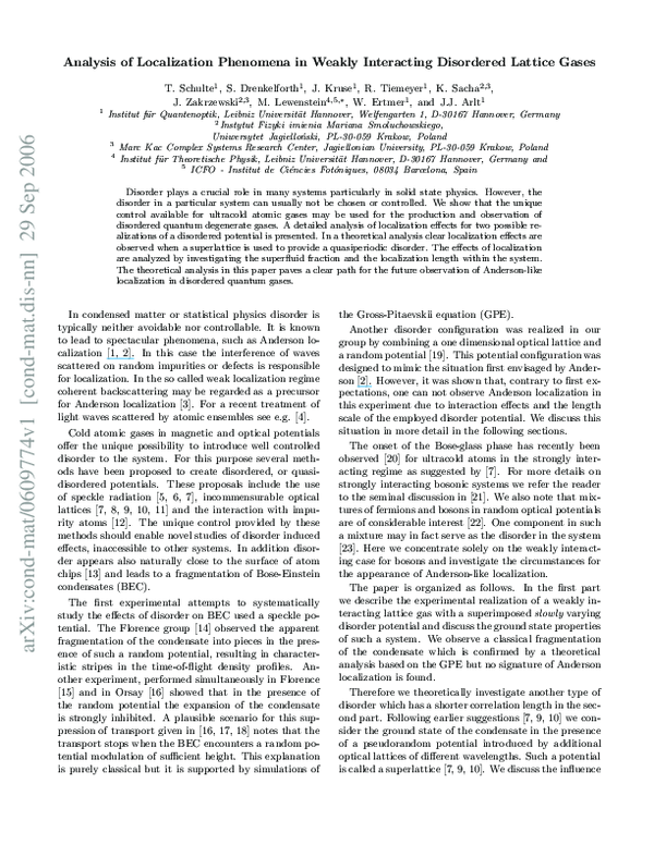 (PDF) Analysis of localization phenomena in weakly interacting ...