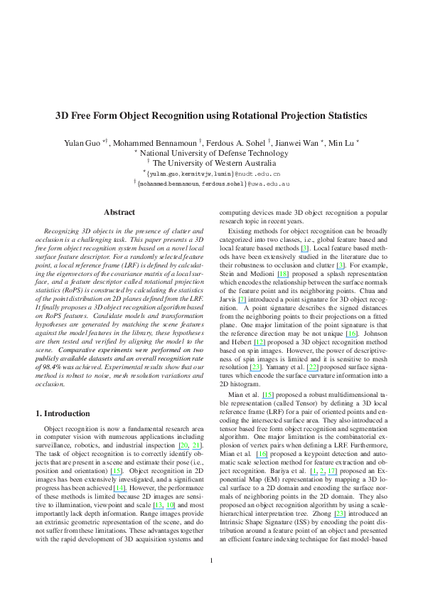 (PDF) 3D free form object recognition using rotational projection