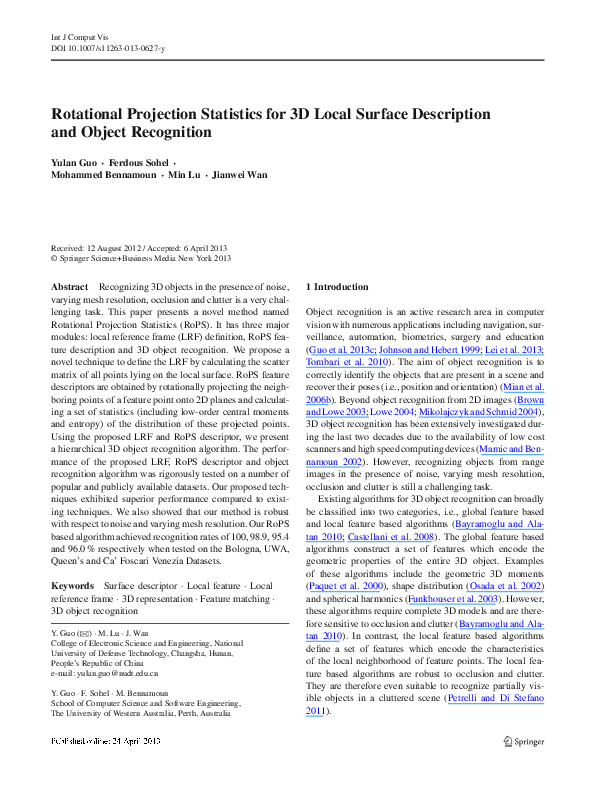 (PDF) Rotational Projection Statistics for 3D Local Surface Description ...