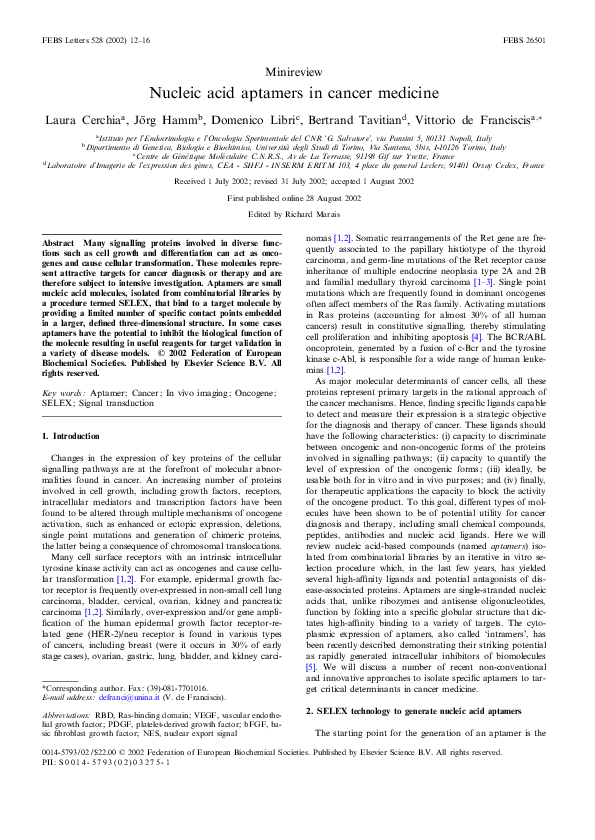 (PDF) Nucleic acid aptamers in cancer medicine