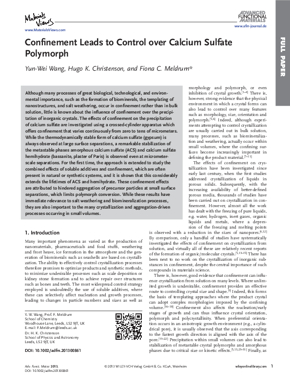 (PDF) Confinement Leads to Control over Calcium Sulfate Polymorph