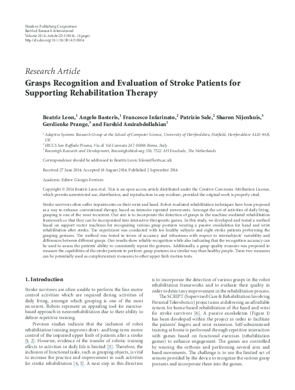 (PDF) Grasps Recognition and Evaluation of Stroke Patients for ...