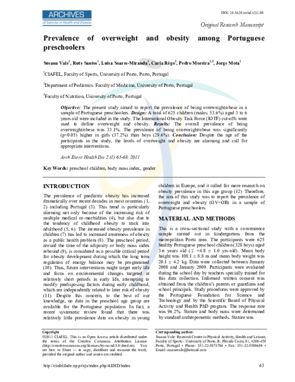 (PDF) The prevalence of overweight and obesity among Portuguese children
