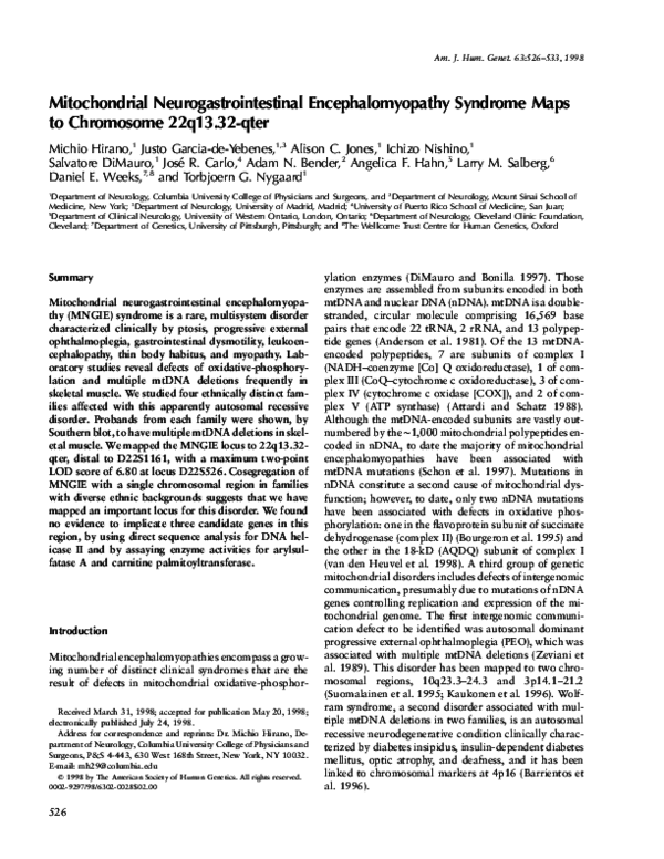 (PDF) Mitochondrial Neurogastrointestinal Encephalomyopathy Syndrome ...