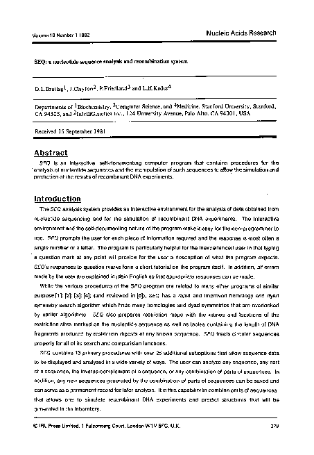 (PDF) SEQ: a nucleotide sequence analysis and recombination system