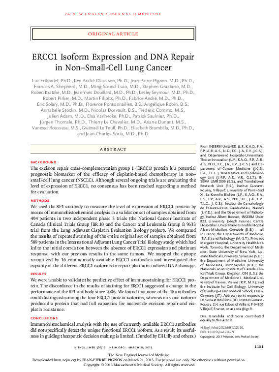 (PDF) ERCC1 Isoform Expression and DNA Repair in Non–Small-Cell Lung Cancer